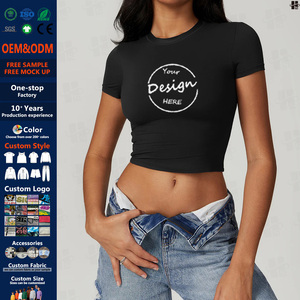 <span class=keywords><strong>T</strong></span>-<span class=keywords><strong>shirt</strong></span> court moulant <span class=keywords><strong>sexy</strong></span> de haute qualité pour femme, avec impression sérigraphiée et logo personnalisé, vente en gros - Product Image 1