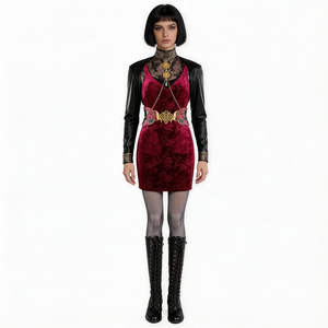 Conjunto de vestido de terciopelo para Cosplay de Ada Wong, disfraz rojo con bordado dorado para juegos de rol de Anime - Product Image 1