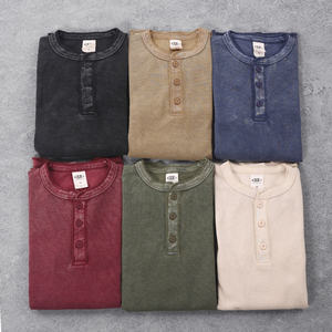 YuKaiHe 325GSM Waffelstoff Henley Hemd mit Eigenem Logo Baumwollhemd O-Ausschnitt Figurbetont Bedrucktes Herren-Langarmhemd - Product Image 5