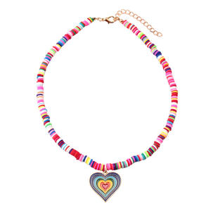 Collar de corazón con cuentas de arcilla polimérica arcoíris para mujer, gargantilla, joyería llamativa, colgante colorido, accesorio de moda - Product Image 4