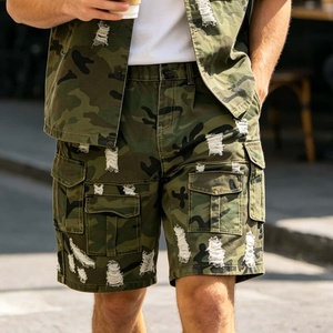 Shorts cargo camouflage pour homme, taille mi-haute, style décontracté, 100% coton toile, multi-poches - Product Image 3