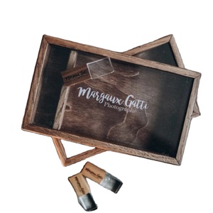 JUNJI personalized personalized Wooden Box With USB And Photos Wood Photo Box With Acrylic Lid Wooden Gift Photo Box