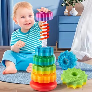 Bébé et enfant en bas âge cognitif arc-en-ciel tour rotative éducation précoce géométrie <span class=keywords><strong>anneau</strong></span> rotatif tour d'empilage jouet - Product Image 5