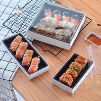 Boîte à sushi jetable en bois pour la restauration, emballage alimentaire pour snacks et biscuits, avec design artisanal en plastique, commande personnalisée acceptée