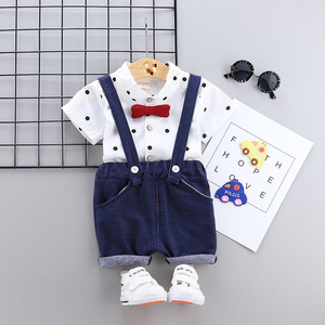 幼儿领结夏季服装套装婴儿服装套装圆点衬衫背带裤短裤男童绅士套装儿童服装套装 - Product Image 2
