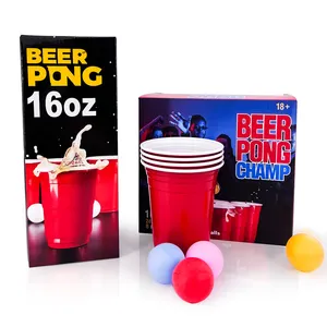 Factory supplier hot sale beer pong set 24 PP food grade cups 12 balls packed in hard paper box funny in party and gatherings
