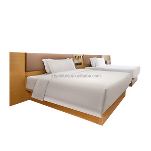 Modern Commercial 3 Star Hotel Bedroom Furniture Twin Room Set Two <b>Single</b> Beds Wooden Platform Frame With Upholstered <b>Headboard</b> - Product Image 1