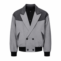Blazer Bomber Homme en Laine Mélangée Coupe Slim Formelle à Patchwork Personnalisé, Col Cranté, Double Boutonnage, Style Varsity Classique, ODM
