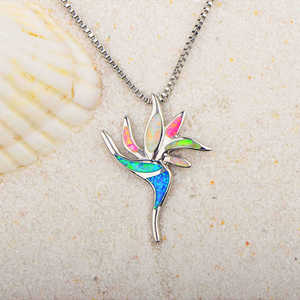 <strong>Hawaiian</strong> Plumeria Opal Necklace Bohemian Egg Flower Pendant <strong>Jewelry</strong> Wholesale For Women - Product Image 4