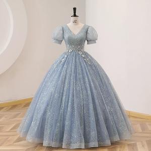 فساتين سهرة نسائية برقبة V أنيقة من الدانتيل اللامع فساتين حفلات رسمية أكمام قصيرة تنورة حفلات موسيقية XS مقاومة للساكنة - Product Image 1