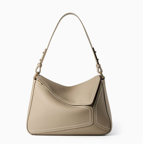 Bolso de Hombro de Cuero Genuino para Mujer, Bolso Bandolera Geométrico con Cierre, para Viajes Diarios - Product Image 1