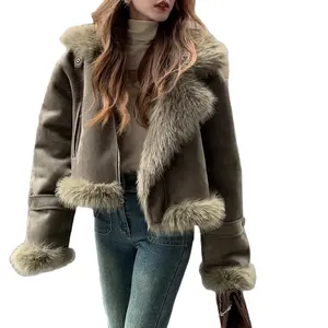 Leather and fur integrated jacket. suede short motorcycle suit. women's slimming Korean casual jacket. winter new style