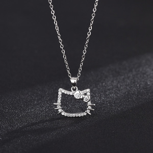 Collana con ciondolo a forma di gatto cavo per donna, con fiocco e gattino, catena lunga per maglione, gioielli alla moda - Product Image 2