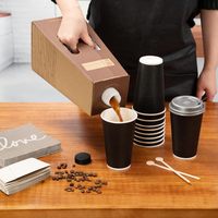 Cajas de Café Desechables Personalizadas con Asa Integrada, Papel Kraft y Negro, Grabado en Relieve, Reciclables, para Bebidas como Vodka/Whisky/Soda