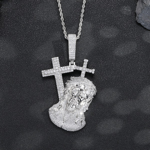 Collier Pendentif Tête de Jésus <span class=keywords><strong>Croix</strong></span> Bling CZ Iced Out Style Hip Hop Vintage Bijoux Religieux Chrétiens pour Hommes - Product Image 2