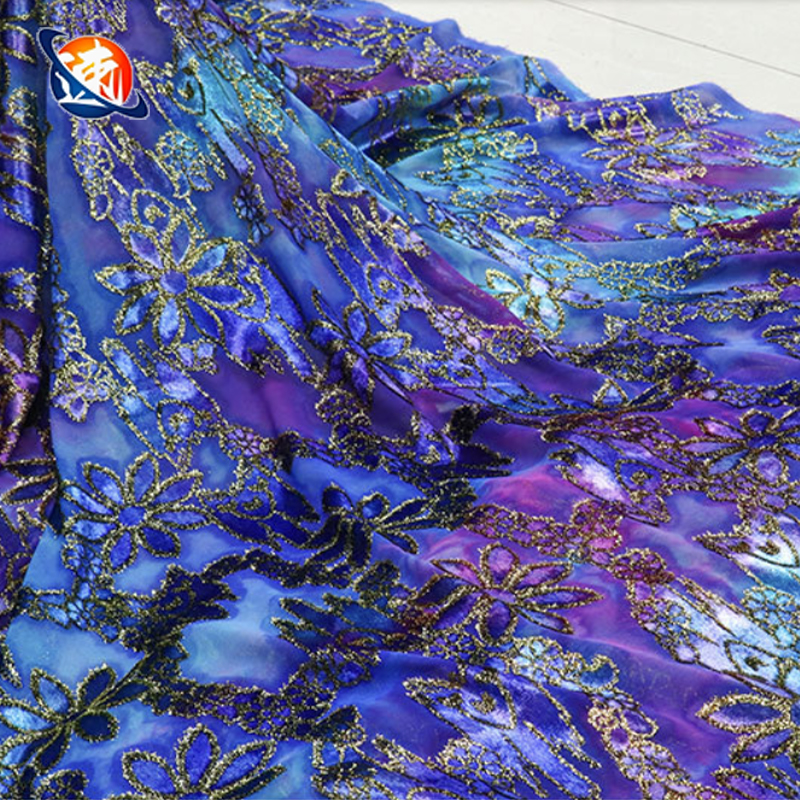 Promotional Rayon Velvet Fabric 18%NYLON 82%RAYON Tie-dye Jacquard Viscose Rayon Fabric for Luxury Sleepwear and Clothing