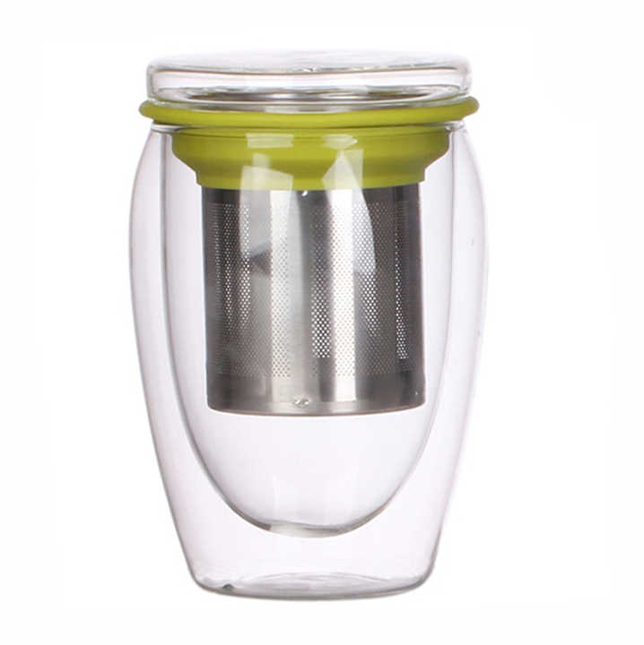 12oz Borosilicate DoubleWalled Tea Glass Cup with Stainless Steel