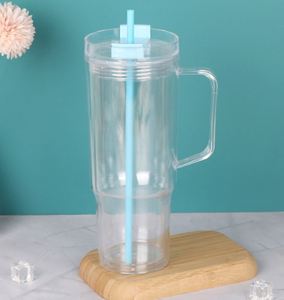 US Warehouse 40oz Pre-drilled clear Shimmer Travel Plastic <b>Mug</b> for Vinyl 40 oz <b>Double</b> <b>Wall</b> Snowglobe Acrylic Tumbler with Handle - Product Image 4