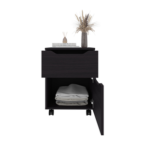 Comodino Ovid Nero con Ruote e Vano Portaoggetti per Camera da Letto - Product Image 5