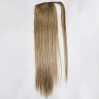 2025 Naturel Noir Brésilien Remy Extensions De Cheveux Trame Unique 10A Grade Soyeux Vague Droite Enrouler Autour De Queue De Cheval
