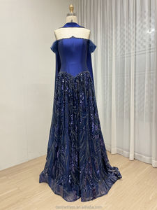 MY30201 di lusso di cristallo di perline elegante blu abito da sera con sciarpa arabica abito da sposa per sposa spazza abito da sera - Product Image 3
