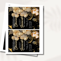 Cartes d'invitation personnalisées haut de gamme imprimées, noires et dorées, avec motif diamant, pour fêtes d'anniversaire et fournitures de fête