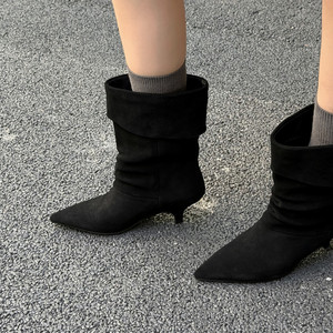 2026 Minimalist Cowhide Short <strong>Boots</strong> <strong>With</strong> <strong>Low</strong> <strong>Heel</strong> Pointed Toe Wide Shaft Elegant Daily Wearing <strong>Women</strong> <strong>Ankle</strong> Booties - Product Image 4