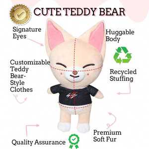 Peluche Ours Brodé de 20cm, Vêtements au Design Unique pour Enfant, Couette de Remplissage en Coton PP, Cadeau pour Enfant - Product Image 3