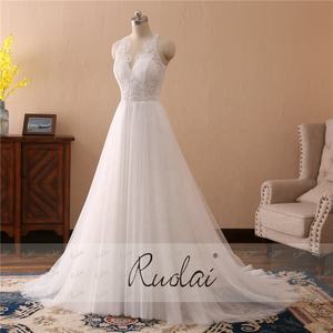 Abito <span class=keywords><strong>da</strong></span> sposa lungo Ruolai PWD-H1017 lunghi Plus Size in pizzo francese Vestidos De Novia - Product Image 2