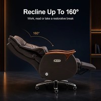 Fauteuil de Direction Électrique Inclinable et Pivotant en Cuir Véritable de Luxe avec Repose-Pieds et Accoudoirs Fixes en Bois Massif pour Bureau de Direction