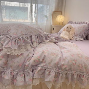 Copripiumino in Pizzo con Volant <span class=keywords><strong>per</strong></span> <span class=keywords><strong>Letto</strong></span> Singolo/Matrimoniale, Perfetto <span class=keywords><strong>per</strong></span> Camera da Ragazza, Set Biancheria da <span class=keywords><strong>Letto</strong></span> in Pizzo Floreale Francese 100% Cotone con Copriletto e Federe - Product Image 3