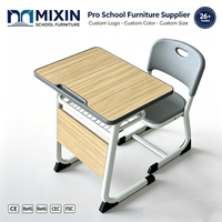 Ensemble ergonomique bureau et chaise individuels avec plateau en bois – Table et chaise pour étudiant, idéal pour salle de classe, maison, bureau ou école