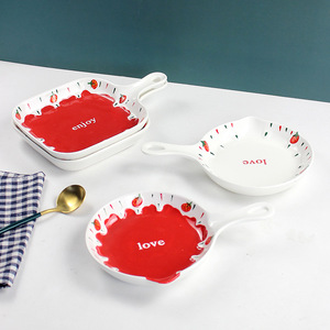 Cross-border ceramic tableware <b>set</b> with ins-style plates, handles, fruit plates, cute <b>dinner</b> plates, and high-temperature - Product Image 1