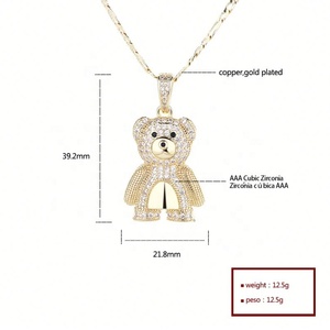 Collares de Moda Hip Hop con Cadena de Eslabones de Oso de Latón Chapado en Oro de 18K y Circonitas, Serie Charm, Venta al por Mayor, Joyería Fina para Mujer - Product Image 6
