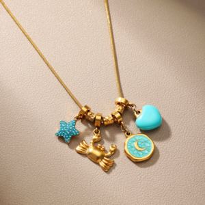 <span class=keywords><strong>Collier</strong></span> avec pendentif en acier inoxydable personnalisé, strass, émail époxy, cœur, étoile, animal marin, fruits colorés, bijoux pour femme - Product Image 3