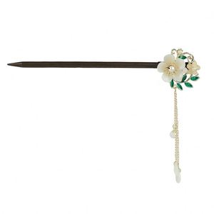 Horquilla antigua hecha a mano de madera negra, palillos para el cabello con borlas de flores, horquilla de madera estilo chino, palillo para el cabello con movimiento. - Product Image 5