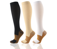 Chaussettes de compression longues et colorées pour hommes et femmes, en cuivre gradué, athlétiques