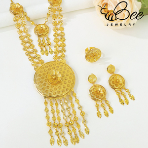 Wholesale Artificial 24K Gold <b>Arabic</b> Bridal Jewelry Set Inspired Exotic India Necklace Earrings Wedding Jewelry For Women - Product Image 5