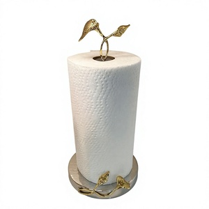 Porte-serviettes en papier en métal doré, sur pied, décoratif en forme de feuille, pour comptoir de salle de bain - Product Image 1