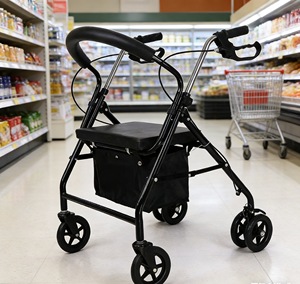 Déambulateur et rollator pliable en alliage d'aluminium à quatre roues 2025, hauteur réglable, portable, pour personnes âgées, rééducation, chariot de courses - Product Image 1