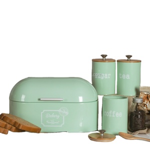 Mint <strong>Green</strong> Set of 4 Kitchen <strong>Bread</strong> <strong>Bin</strong> Round Metal Food Canister <strong>Bin</strong> - Product Image 1