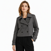 Manteau Trench Court Femme Tendance à Revers Double Boutonnage Ample Manches Longues Idéal pour le Bureau, les Trajets Quotidien, les Rendez-vous et les Sorties du Week-end