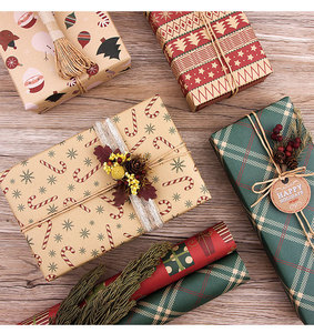 Dropshipping Shopify, Juego de Papel de Regalo Navideño Vintage Kraft con Cuerda y Pegatinas, Kit de Envoltura de Regalos DIY - Product Image 3