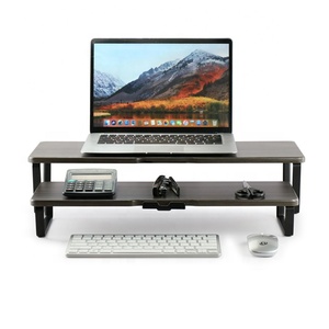 Alta calidad, venta al por mayor, soporte extensible de madera para Monitor, elevador, 2 estantes, doble pantalla de ordenador Triple, Compatible con ordenador portátil Personal - Product Image 3