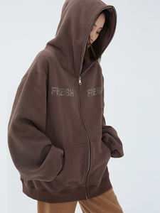 Giacca Invernale in Pile di Cotone Pesante, Personalizzabile con Logo, Ricamo, Strass, Cerniera Integrale, Felpa con Cappuccio Streetwear - Product Image 4