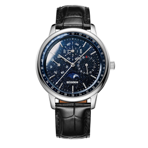 นาฬิกาข้อมือผู้ชายสุดหรู ปรับแต่งได้ ตัวเรือนเหล็กสีดำ เข็มเรืองแสง แบรนด์ OEM สายหนังสีดำ - Product Image 3