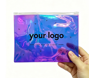 กระเป๋าเครื่องสำอางพลาสติก PVC โฮโลแกรมเลเซอร์แบบกำหนดเองสำหรับผู้หญิง กระเป๋าใส่เครื่องสำอางแบบซิปล็อคโฮโลแกรมใส - Product Image 1