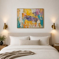 Tableau mural abstrait en acrylique impasto encadré, texture éclaboussée colorée pour hôtel, chambre à coucher, salon