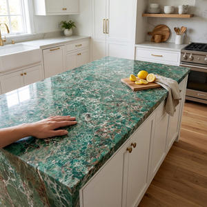 Direct Factory Jumbo Size Artificial Stone Teal Green Copper Vein Quartz Countertop for kitchen <b>Island</b> Vanity top reception - Product Image 1