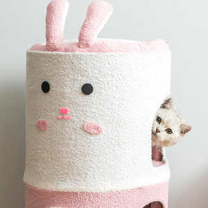 Colonne d'escalade pour chat <span class=keywords><strong>double</strong></span> couche intégrée moderne, arbre universel quatre saisons avec nid, maison fermée pour chat, quatre accessoires, carton chaud - Product Image 3